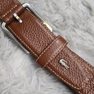 Lacoste Brown Leather Belt with Silver Buckle And Alligator Detailing
